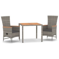 3 Piece Garden Dining Set Grey Poly Rattan&Solid Wood Acacia