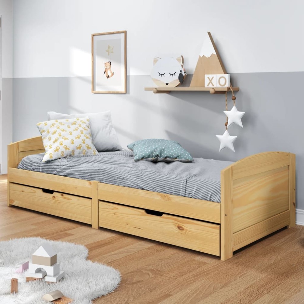 Day Bed with 2 Drawers IRUN White 90x200 cm Solid Wood Pine