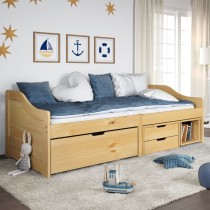 Day Bed with 3 Drawers IRUN White 90x200 cm Solid Wood Pine