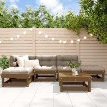 6-tlg. Garten-Lounge-Set Grau Massivholz Kiefer