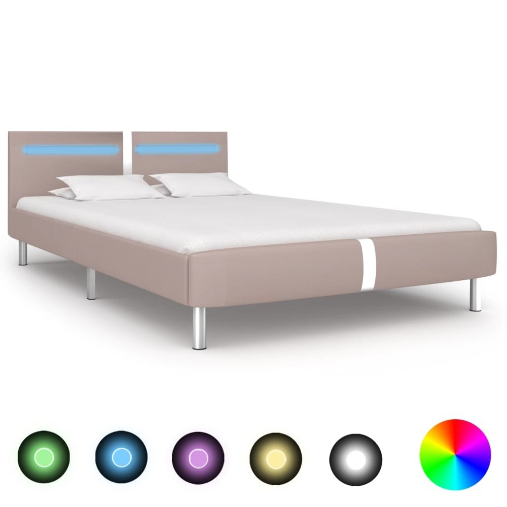 Bed Frame with LED Grey Faux Leather 150x200 cm 5FT King Size