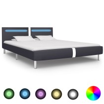 Bed Frame with LED Grey Faux Leather 150x200 cm 5FT King Size