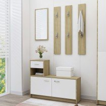 Hallway Unit White and Sonoma Oak 100x25x76.5 cm Engineered Wood