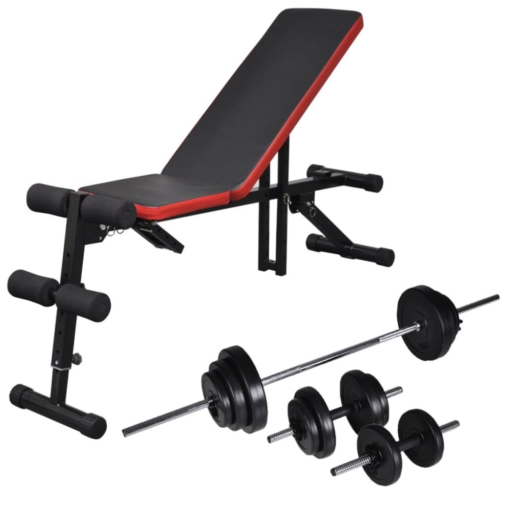 Adjustable Sit-up Bench with Barbell and Dumbbell Set 60.5 kg