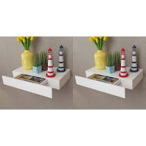 White MDF Floating Wall Display Shelf 1 Drawer Book/DVD Storage