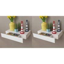 White MDF Floating Wall Display Shelf 1 Drawer Book/DVD Storage