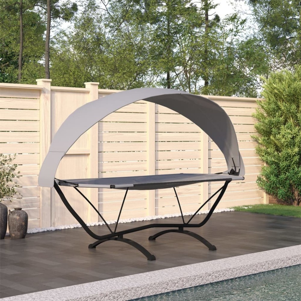 Outdoor Lounge Bed with Canopy Black Steel and Oxford Fabric