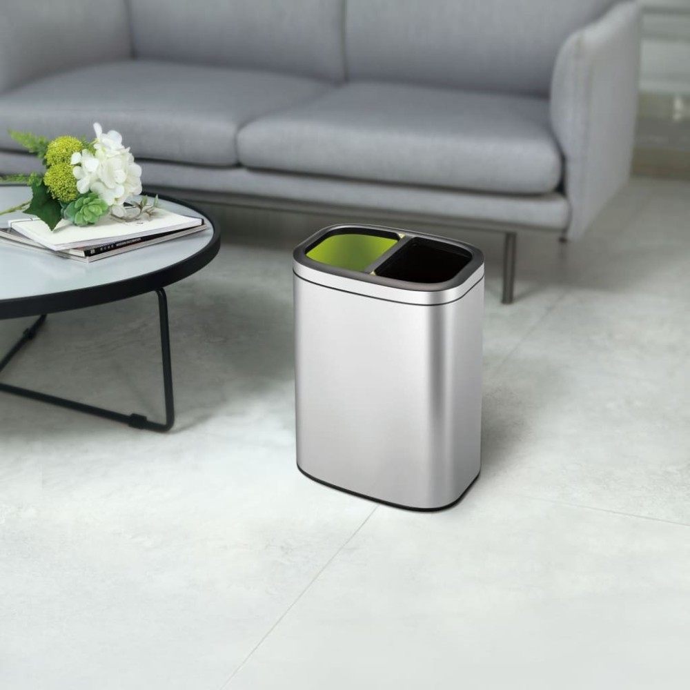 EKO Open Top Waste Bin OLI-Cube 2x20 L Matte Silver