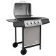 Gas BBQ Grill with 4 Burners Black and Silver