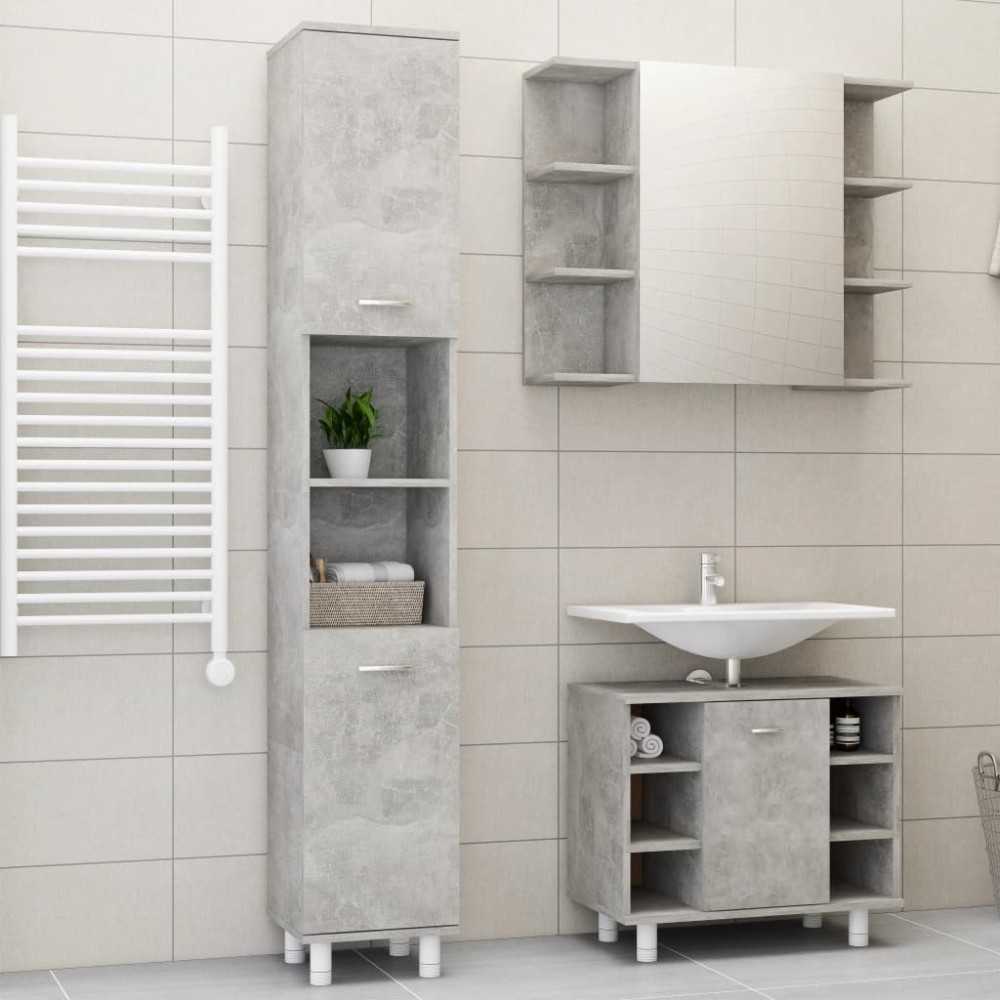 3 Piece Bathroom Furniture Set High Gloss White Engineered Wood