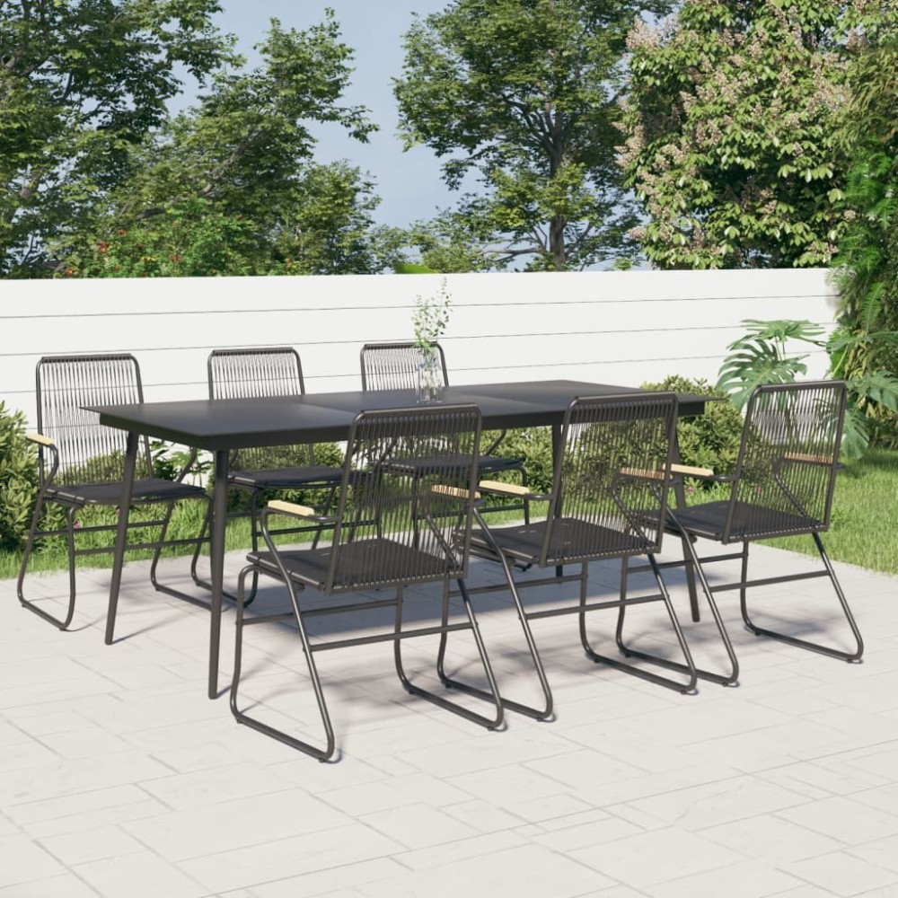 9 Piece Garden Dining Set Black PVC Rattan