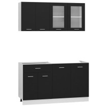 4 Piece Kitchen Cabinet Set Black Engineered Wood