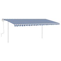 Markise Manuell Einziehbar mit Pfosten 3x2,5 m Blau & Weiß