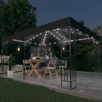 Gazebo with Double Roof&LED String Lights 3x4 m Taupe