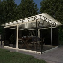 Gazebo with Mosquito Net&LED String Lights 3x3x2.73 m Cream