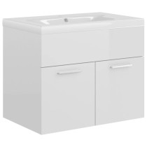 Sink Cabinet with Built-in Basin High Gloss White Engineered Wood