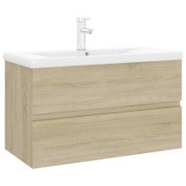 Sink Cabinet with Built-in Basin Brown Oak Engineered Wood