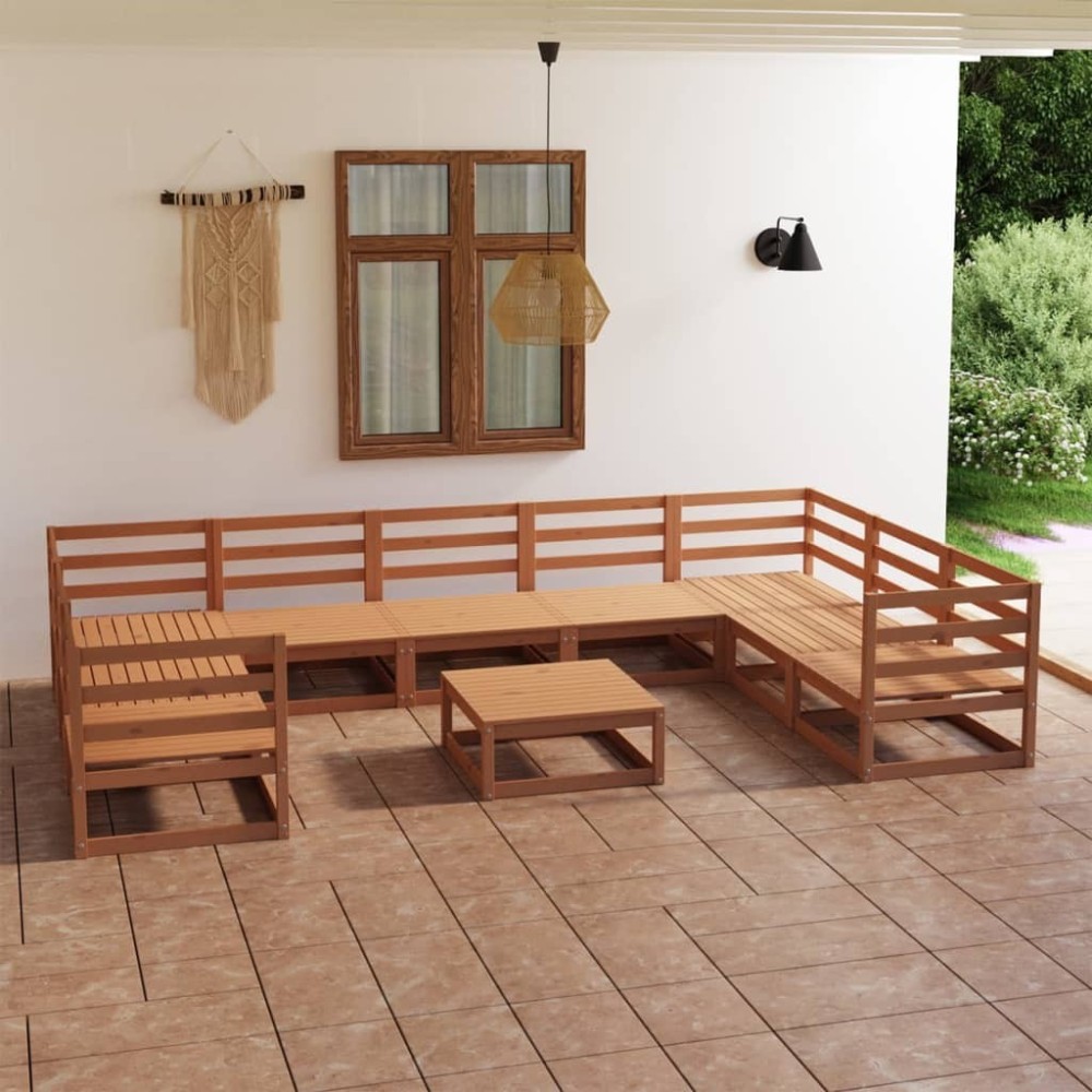 10 Piece Garden Lounge Set Solid Pinewood