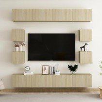 8 Piece TV Cabinet Set High Gloss Grey Engineered Wood