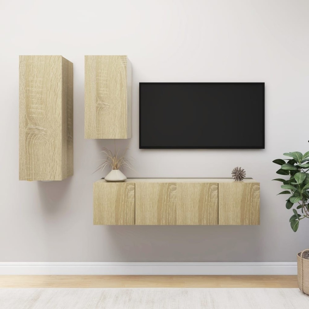 4 Piece TV Cabinet Set Grey Engineered Wood