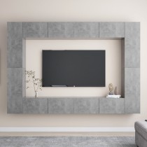 8 Piece TV Cabinet Set High Gloss Grey Engineered Wood