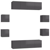 8 Piece TV Cabinet Set High Gloss Grey Engineered Wood
