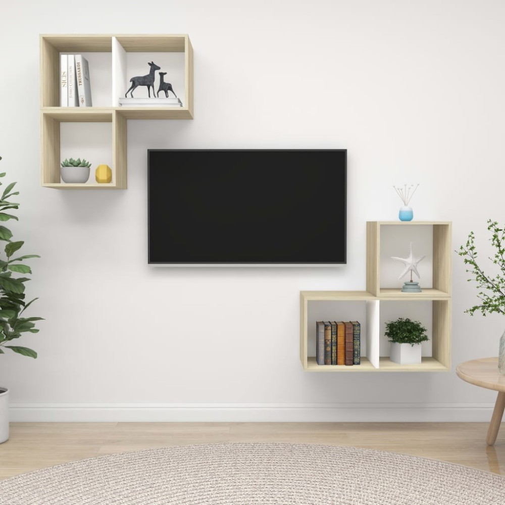 4 Piece TV Cabinet Set White Engineered Wood