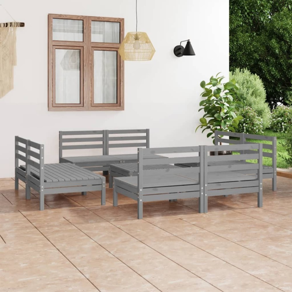 9 Piece Garden Lounge Set White Solid Pinewood