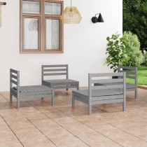 4 Piece Garden Lounge Set Black Solid Pinewood