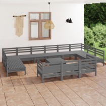 14 Piece Garden Lounge Set Grey Solid Pinewood