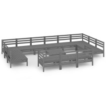 14 Piece Garden Lounge Set Grey Solid Pinewood