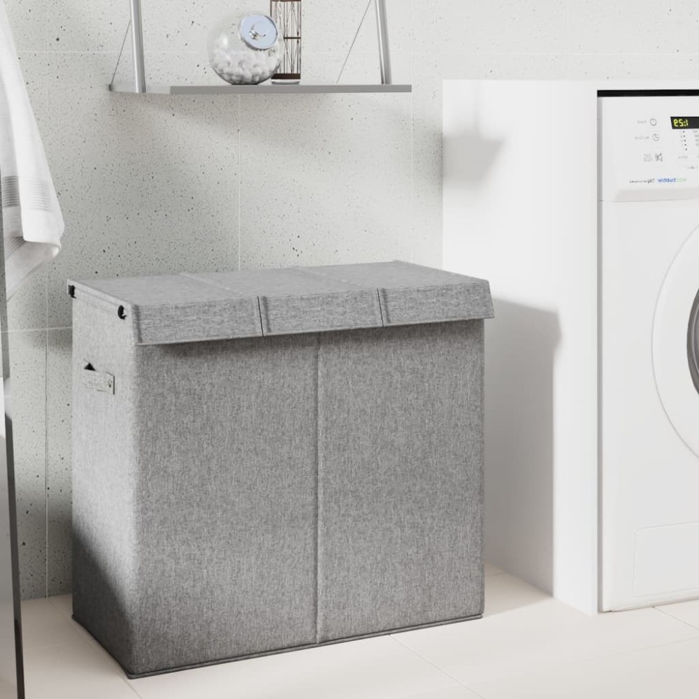 Foldable Laundry Hamper Grey 26x34.5x59.5 cm Faux Linen Fabric