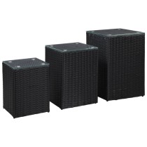 Beistelltisch mit Glasplatte Schwarz 35x35x52 cm Poly Rattan