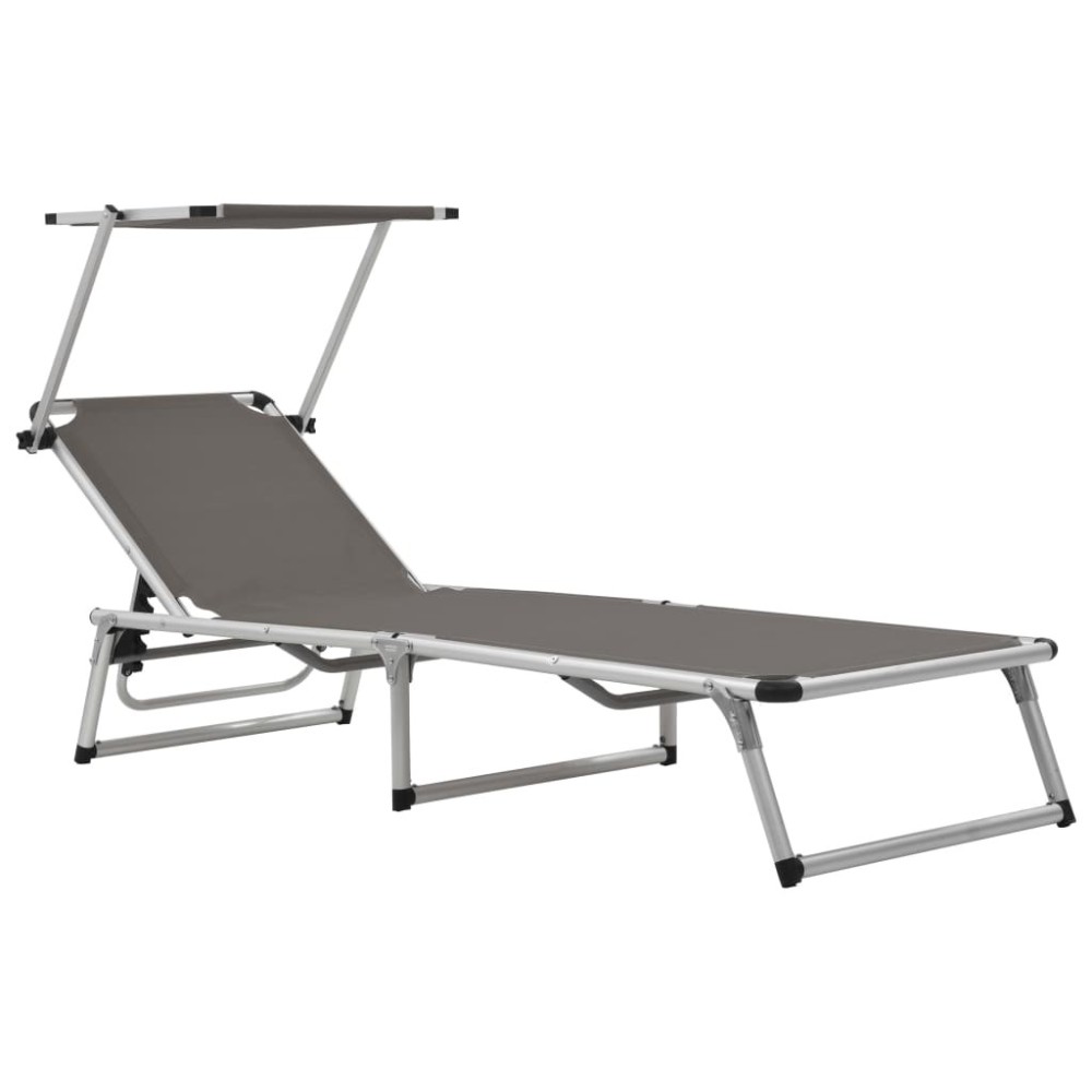 Folding Sun Lounger with Roof Aluminium and Textilene Black