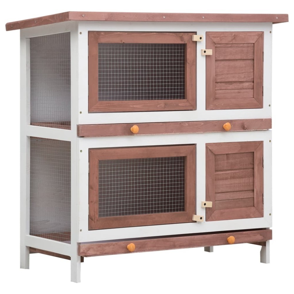 Outdoor Rabbit Hutch Small Animal House Pet Cage 4 Doors Wood