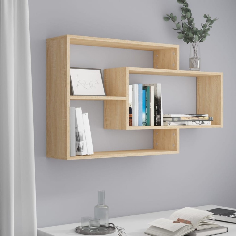 Wall Shelf White and Sonoma Oak 104x20x58.5 cm Engineered Wood