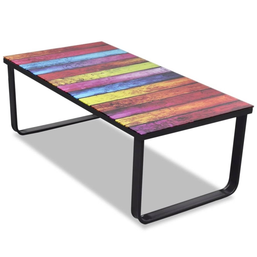 Coffee Table with Piano Printing Glass Top