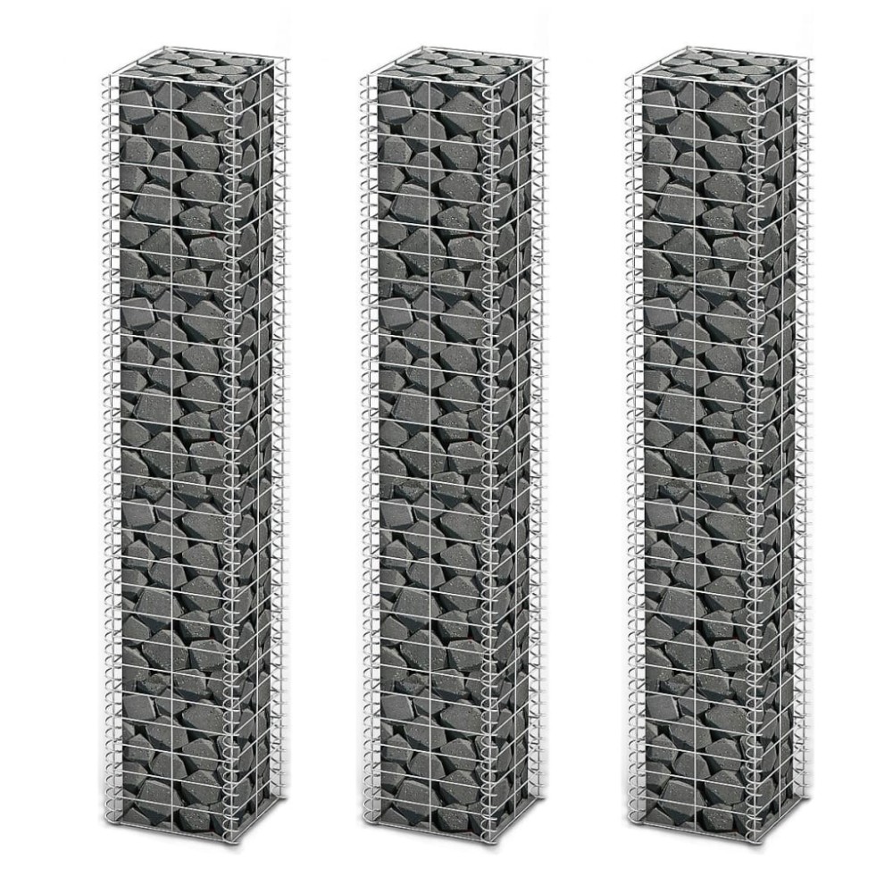 Gabion Set 3 pcs Galvanised Wire 25 x 25 x 50 cm