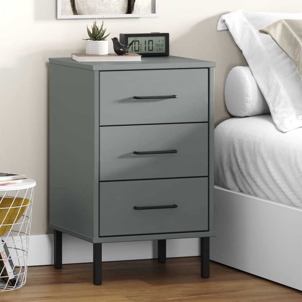 Bedside Cabinet with Metal Legs White Solid Wood Pine OSLO