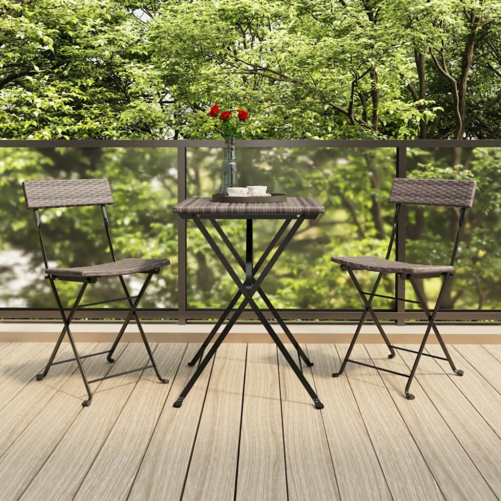 Folding Bistro Chairs 8 pcs Grey Poly Rattan and Steel