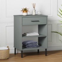Console Cabinet with Metal Legs Brown Solid Wood Pine OSLO
