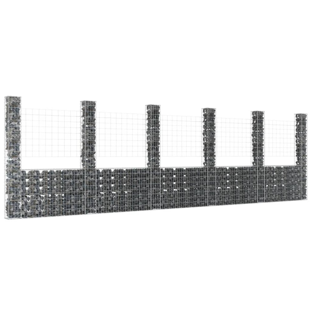 U-shape Gabion Basket with 8 Posts Iron 860x20x150 cm