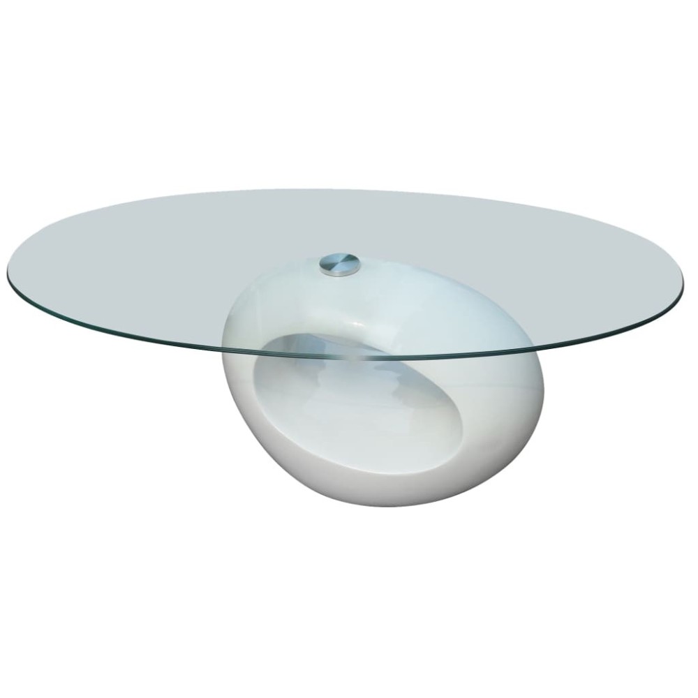 Coffee Table with Oval Glass Top High Gloss Grey