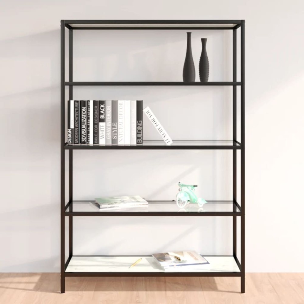 Shelf Black Marble and Transparent 100x36x168 cm Tempered Glass