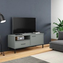 TV Cabinet with Metal Legs White Solid Wood Pine OSLO
