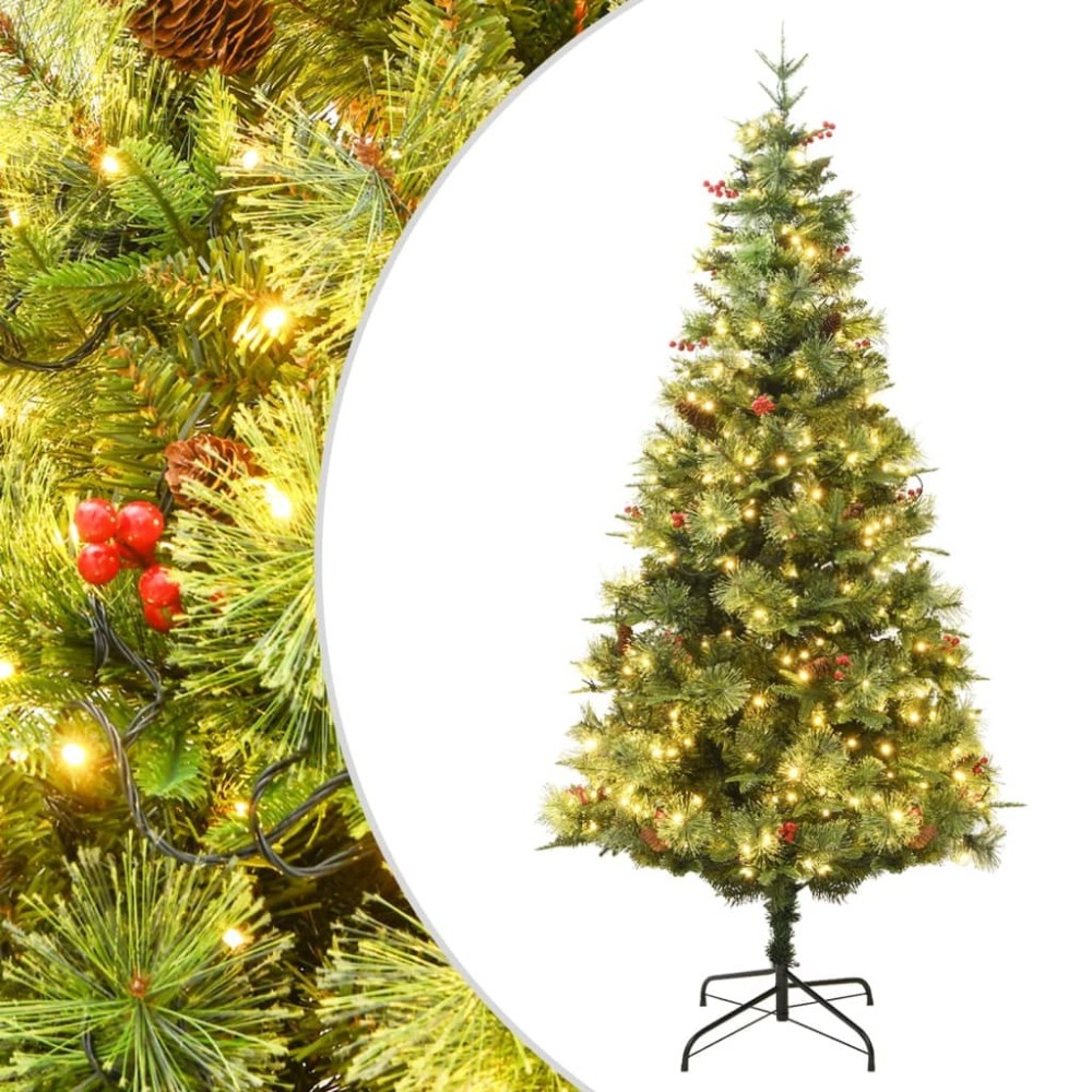 Christmas Tree with LEDs&Pine Cones Green 150 cm PVC&PE