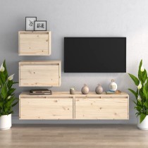 TV Cabinets 4 pcs Black Solid Wood Pine