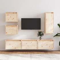 TV Cabinets 6 pcs Black Solid Wood Pine