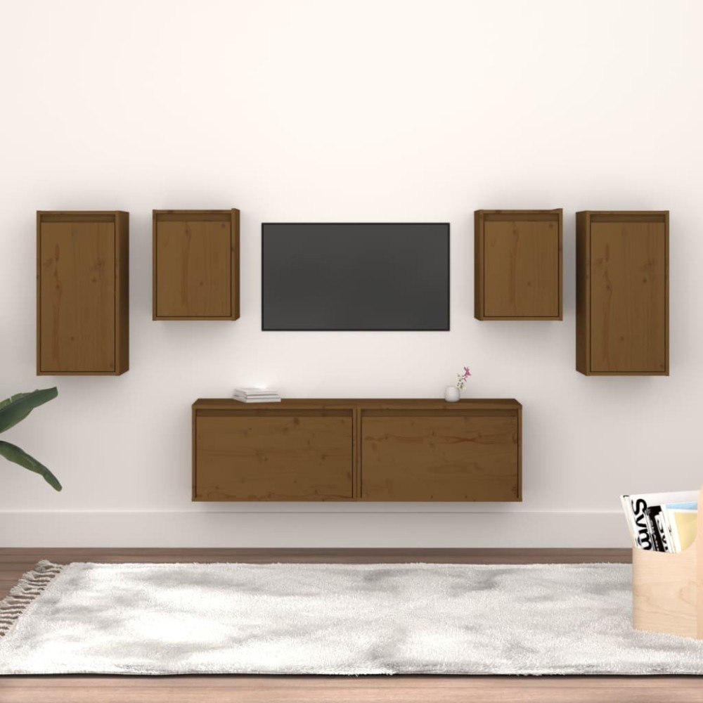 TV Cabinets 6 pcs White Solid Wood Pine