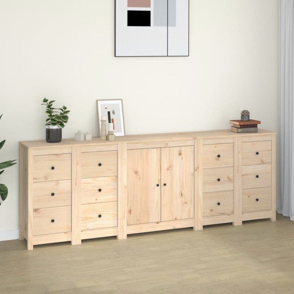Sideboard Grey 230x35x80 cm Solid Wood Pine